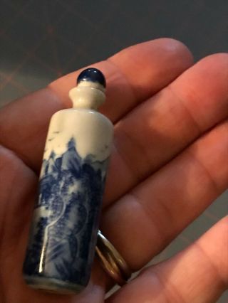 Chinese Blue And White Porcelain Snuff Bottle Leaf Mark On Bottom 2 3/4 "