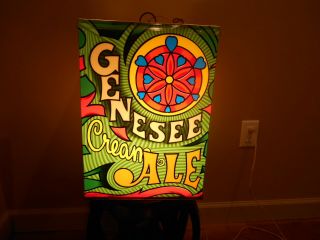 Rare Vintage Genesee Cream Ale Beer 4 Sided Hanging Rotating Lighted Sign Vgc