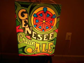 Rare Vintage Genesee Cream Ale Beer 4 Sided Hanging Rotating Lighted Sign VGC 4