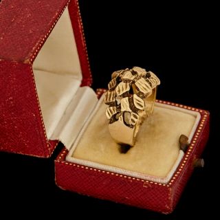 Antique Vintage Art Deco Mid Century 14k Yellow Gold Brutalist Band Ring Sz 8.  5