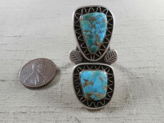 Fred Harvey Era Navajo 2 Stone Natural 8 Turquoise Ring Unusual Design