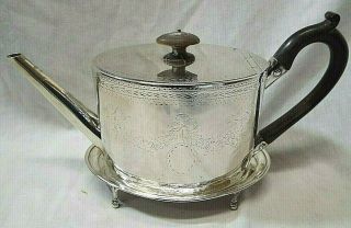 Old Antique George Iii Sterling Silver Teapot & Trivet Stand Digby Scott Holland