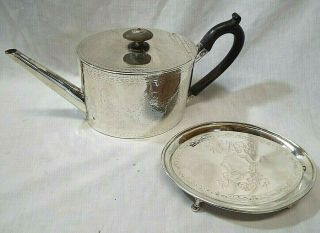 OLD Antique GEORGE III STERLING SILVER TEAPOT & TRIVET STAND Digby Scott HOLLAND 4