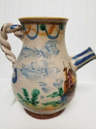Vintage Painted POTTERY JUG with Pour Spout and Handles ITALY 3