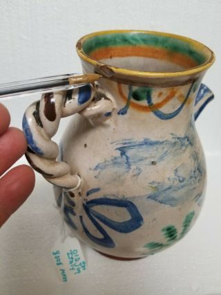 Vintage Painted POTTERY JUG with Pour Spout and Handles ITALY 5