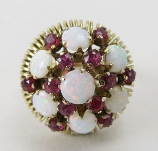 Vtg Retro Cocktail Ring W Natural Opal & Ruby 18k Gold Size 8.  25 Ring