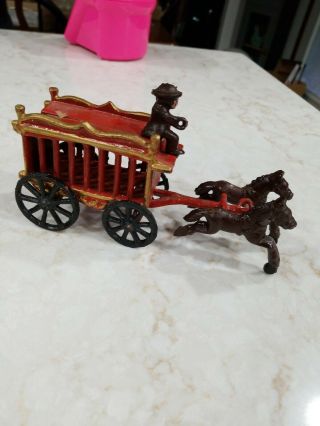 Vintage Cast Iron Horse Drawn Circus Cart Horse Drawn Carriage Animals Toys