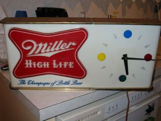 Vintage 1957 Miller High Life Beer Lighted Wall Clock & Sign & Dots.  Man Cave