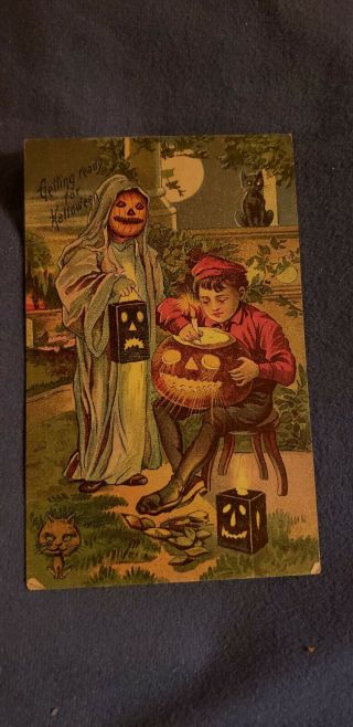 Vintage Halloween Postcard 1910 Split Back One Cent Stamp Great Graphics