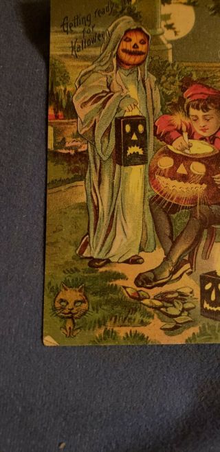 Vintage HALLOWEEN POSTCARD 1910 Split Back One Cent Stamp GREAT GRAPHICS 3