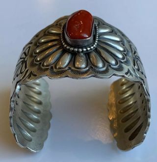 Raymond Delgarito Old Pawn Coral Stone Navajo Cuff Bracelet Sterling 85 Grams 8