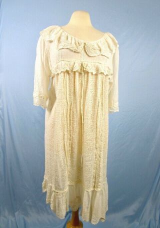 Magnolia Pearl Antique Lace Eyelet Swiss Dot Dress One Size Silk Blend 3