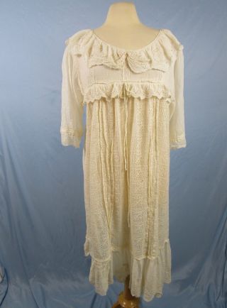 Magnolia Pearl Antique Lace Eyelet Swiss Dot Dress One Size Silk Blend 7