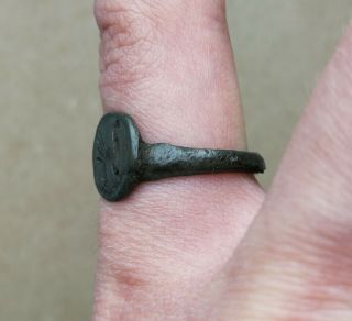 Ancient Viking Old Bronze FABULOUS STATUS Ring Runic Ornament 