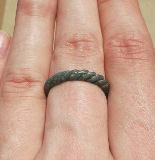 Ancient Very Rare Viking Twisted Bronze Finger Ring 9 - 10 Century Ad Wearable