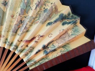 Vintage CHINESE WOOD Hand Fan PRINTING Calligraphy 9 3/4 