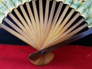 Vintage CHINESE WOOD Hand Fan PRINTING Calligraphy 9 3/4 