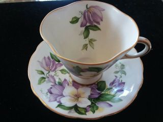 Vintage Clarence Bone China England Tea Cup And Saucer Floral Motif Numbered