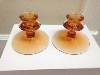 Vintage Glass Candlesticks - Amber Color