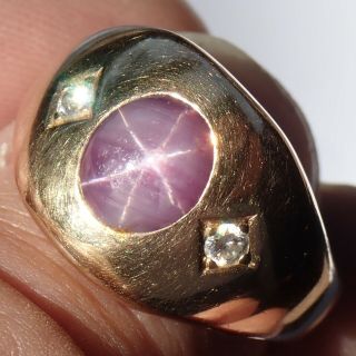 Fine Vintage Estate 14k Gold Natural Star Ruby Diamond Ring