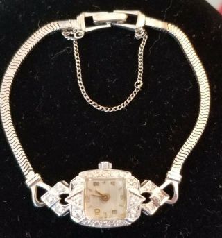 Vintage Art Deco Ladies 900 Platinum Diamond Watch - 14k White Gold Band -