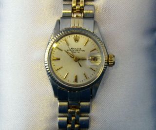 Vintage Rolex Date Ladies 2tone 14k Yellow Gold Steel Watch Jubilee Silver 6517