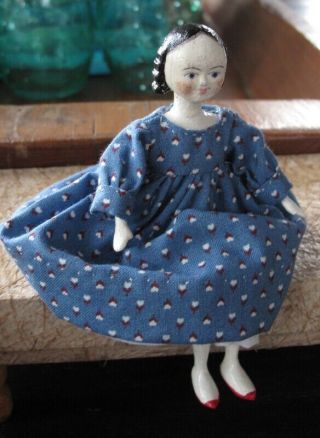 4.  5 " Antique Grodnertal Inspired Peg Jointed Wood Doll By Hitty Artists A&h