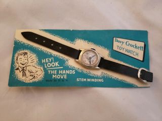 Vintage Davy Crockett Toy Watch On Card Cowboy 1950 
