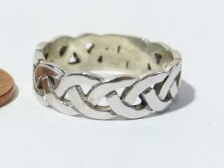Vintage 750 18ct White Gold Celtic Design Band Ring Uk Size R 1/2
