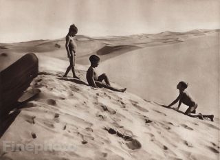 1924 Vintage Sahara Desert Children Playing Sand Dunes Art By Lehnert & Landrock