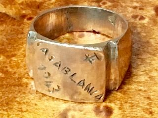 Vintage Wwii 1943 Casablanca Hand Crafted Sterling Trench Art Ring Size 9