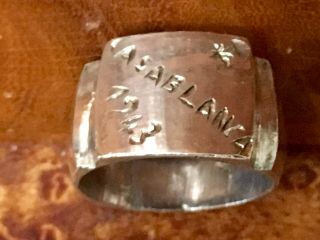 Vintage WWII 1943 CASABLANCA Hand Crafted Sterling Trench Art Ring Size 9 2