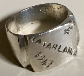 Vintage WWII 1943 CASABLANCA Hand Crafted Sterling Trench Art Ring Size 9 3