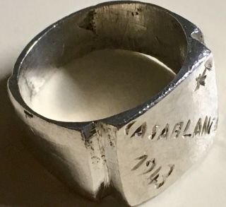 Vintage WWII 1943 CASABLANCA Hand Crafted Sterling Trench Art Ring Size 9 5
