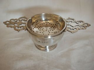 Pierced Tea Strainer & Stand Sterling Silver London 1956