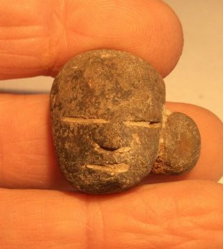 Olmec Pottery Head With Ear Spool Vera Cruz 1000 - 500bc Precolumbian Mayan