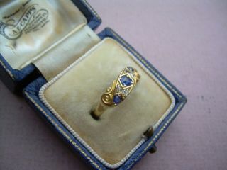 Antique Victorian 18ct Gold Natural Diamond & Sapphire 7 Stone Ring Size M. 2