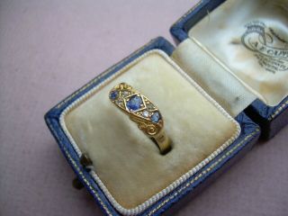 Antique Victorian 18ct Gold Natural Diamond & Sapphire 7 Stone Ring Size M. 3
