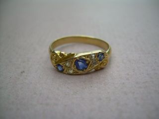 Antique Victorian 18ct Gold Natural Diamond & Sapphire 7 Stone Ring Size M. 5