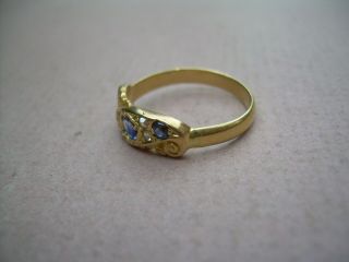 Antique Victorian 18ct Gold Natural Diamond & Sapphire 7 Stone Ring Size M. 6