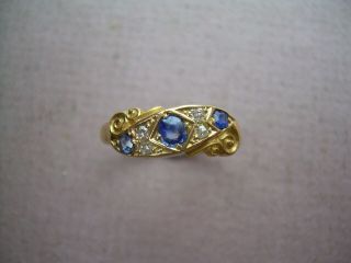 Antique Victorian 18ct Gold Natural Diamond & Sapphire 7 Stone Ring Size M. 8