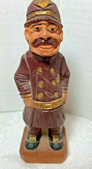 Vintage Carved Wood Folk Art Old Time Firemen Figure 6 "