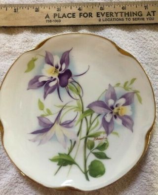 Antique J&c Louise Bavarian " Colorado Columbine " 7 " Round Plate Signed/numbered