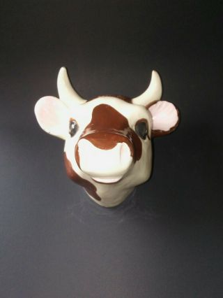 Vintage Ceramic Cow Head Wall Mount Towel Apron Holder Horns Such Soulful Eyes