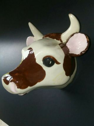 Vintage Ceramic Cow Head Wall Mount Towel Apron Holder Horns Such Soulful Eyes 2