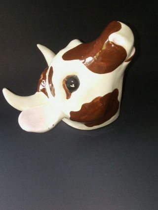Vintage Ceramic Cow Head Wall Mount Towel Apron Holder Horns Such Soulful Eyes 3