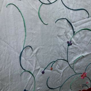 Vintage IVORY SILK EMBROIDERED PIANO SCARF SHAWL FLORAL PATTERN LONG FRINGE 5