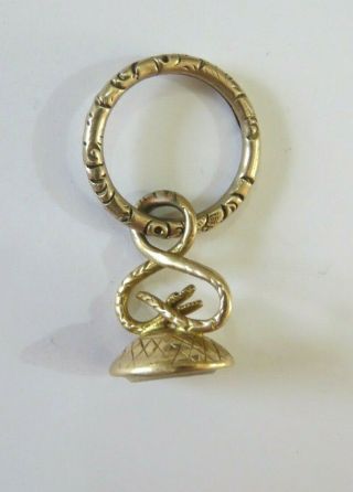 Antique Georgian 15ct Gold Snake Pocket Watch Fob Seal & 9ct Split Ring Dog Seal