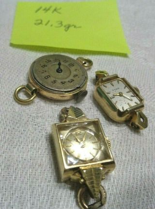 Antique & Vtg 14k Yellow Gold Wrist Watches 21.  3gr Scrap Benrus Cyma,