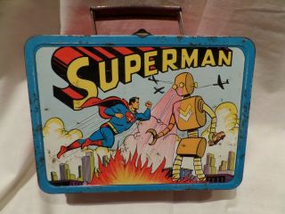Rare - Vintage 1954 " Superman & Robot " Metal Lunch Box By Adco